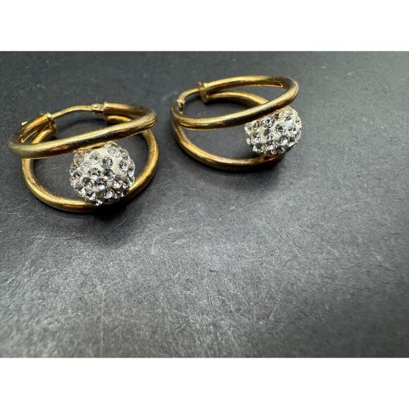 Jordan Mom 925 Sterling Gold tone Round Double Hoop Disco Ball Pierced Earrings - Picture 5 of 8